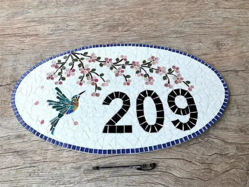 Número para Casa em Mosaico Cerejeiras com Beija Flor