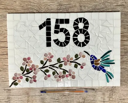 Número para Casa em Mosaico Cerejeiras com Beija Flor