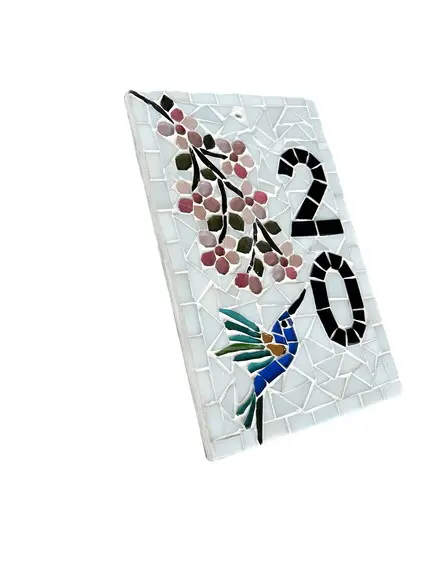 Número para Casa em Mosaico Cerejeiras e Beija Flor Pequeno