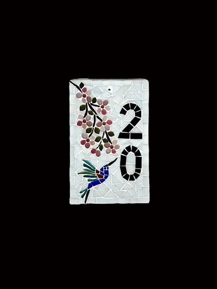 Número para Casa em Mosaico Cerejeiras e Beija Flor Pequeno