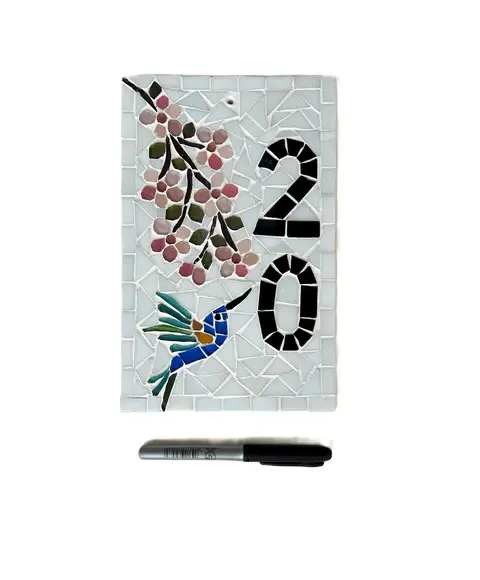 Número para Casa em Mosaico Cerejeiras e Beija Flor Pequeno