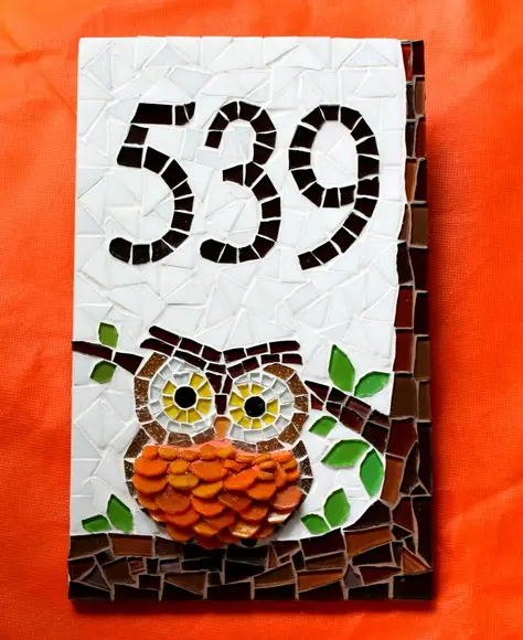 Número para Casa em Mosaico Coruja
