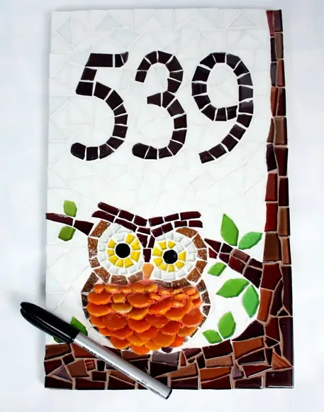 Número para Casa em Mosaico Coruja