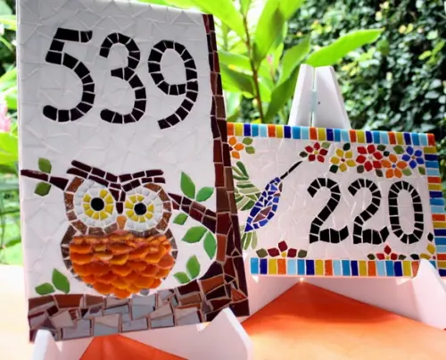 Número para Casa em Mosaico Coruja