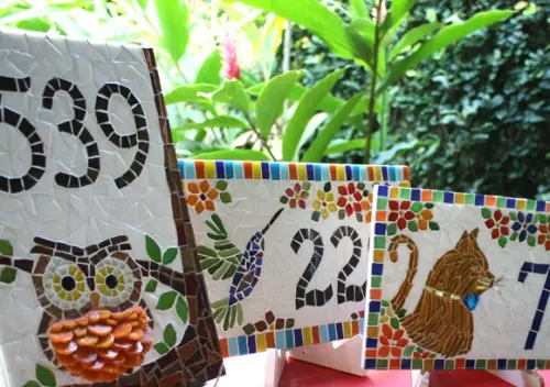 Número para Casa em Mosaico Coruja