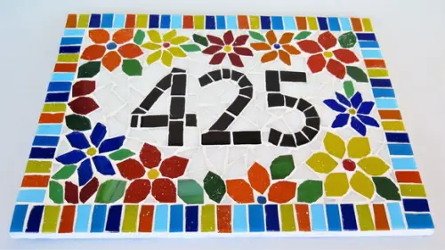 Número para Casa em Mosaico Flores