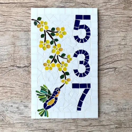 Número para Casa em Mosaico Flores com Beija Flor
