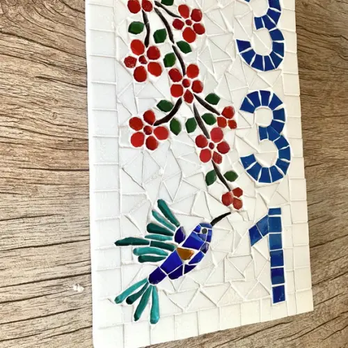 Número para Casa em Mosaico Flores com Beija Flor