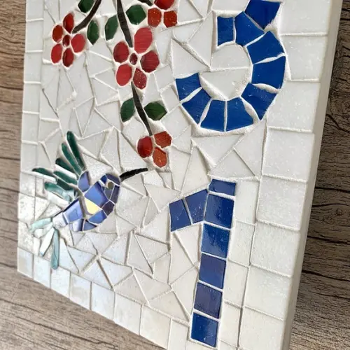 Número para Casa em Mosaico Flores com Beija Flor