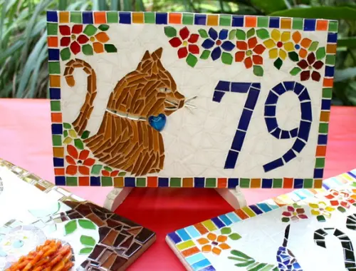 Número para Casa em Mosaico Gatinha