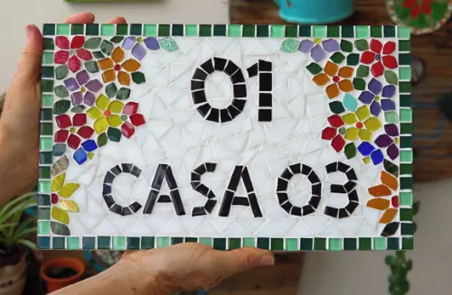 Número para Casa em Mosaico Flores e Letras