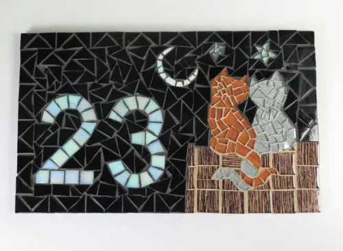 Número para Casa em Mosaico Gato