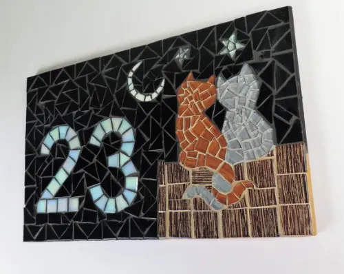 Número para Casa em Mosaico Gato