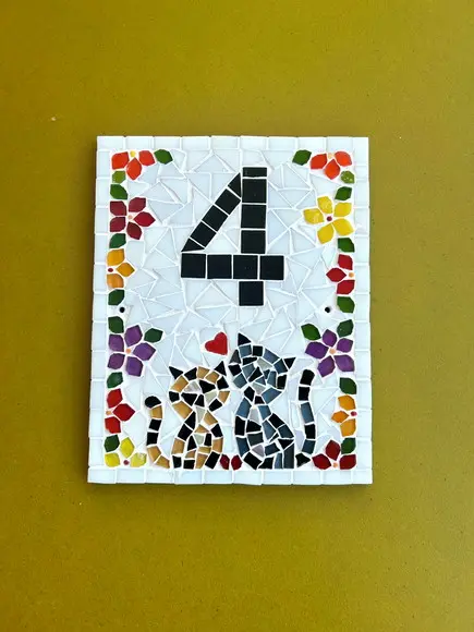 Número para Casa em Mosaico Gatinhos