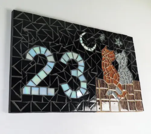 Número para Casa em Mosaico Gato