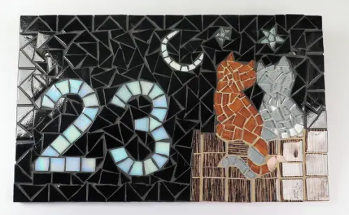 Número para Casa em Mosaico Gato