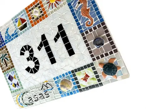Número para Casa em Mosaico Motivos Marinhos