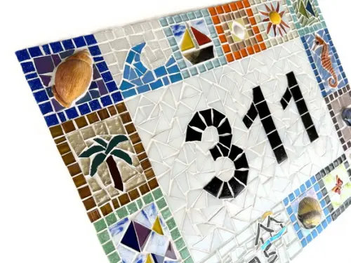 Número para Casa em Mosaico Motivos Marinhos