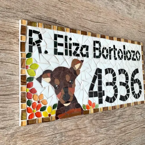 Número para Casa em Mosaico Pinscher