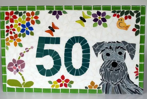 Número para Casa em Mosaico Schnauzer