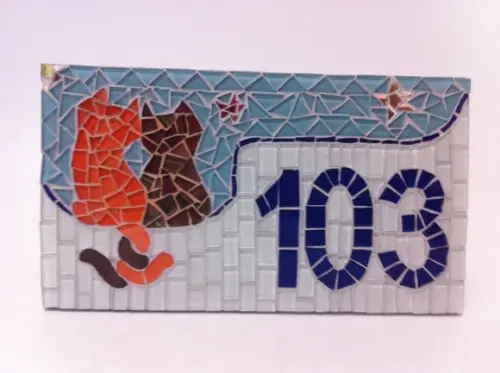Número para Casa Gatos em Mosaico