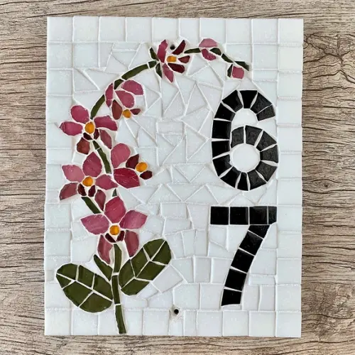 Número para Casa Mosaico Orquídea 2 Dígitos