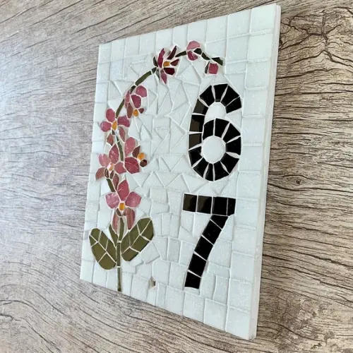 Número para Casa Mosaico Orquídea 2 Dígitos