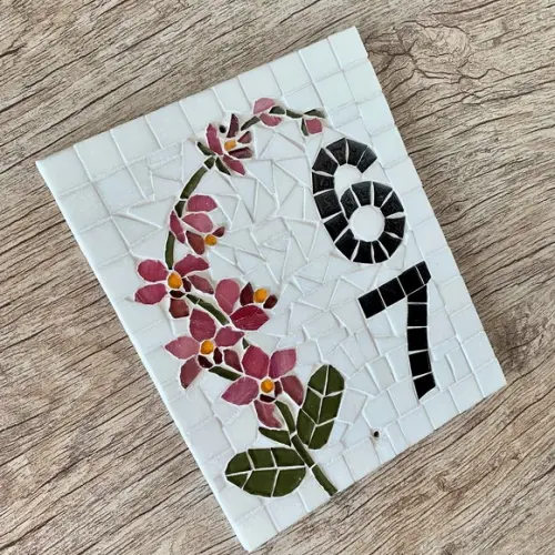 Número para Casa Mosaico Orquídea 2 Dígitos