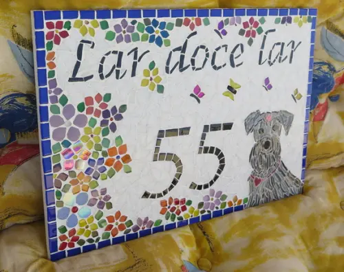 Número para Casa Schnauzer em Mosaico