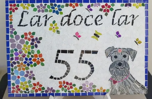 Número para Casa Schnauzer em Mosaico