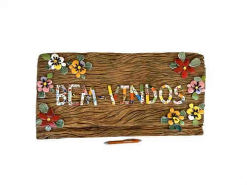 Placa Bem-vindos em Mosaico Madeira de Demolição