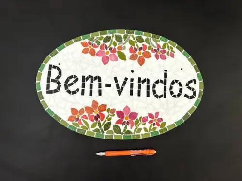 Placa Bem-vindos em Mosaico Orquídeas