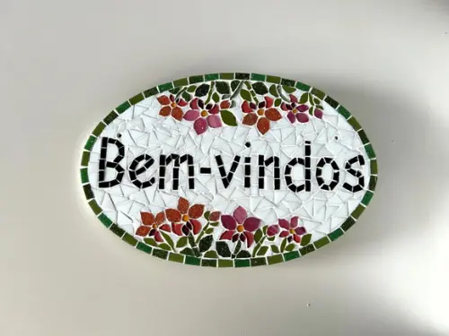 Placa Bem-vindos em Mosaico Orquídeas