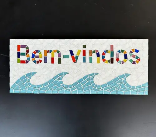 Placa Bem-vindos em Mosaico para Áreas Externas