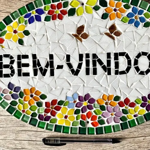Placa Bem-vindos em Mosaico para Áreas Externas