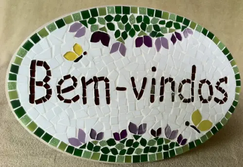 Placa Bem-vindos em Mosaico para Áreas Externas