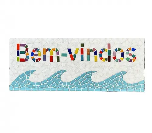 Placa Bem-vindos em Mosaico para Áreas Externas