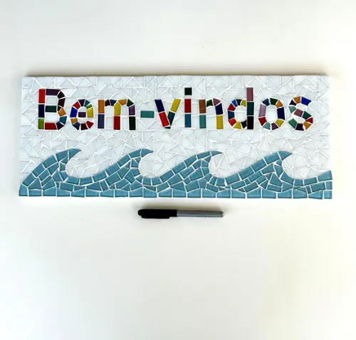 Placa Bem-vindos em Mosaico para Áreas Externas