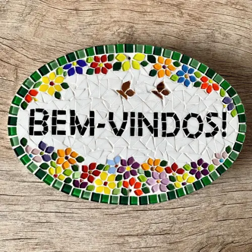 Placa Bem-vindos em Mosaico para Áreas Externas