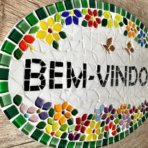 Placa Bem-vindos em Mosaico para Áreas Externas