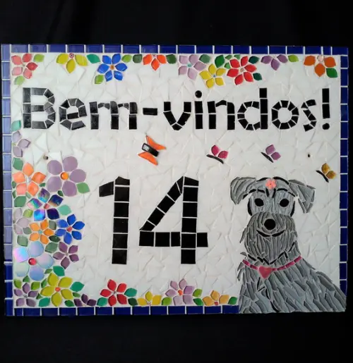 Placa com Número em Mosaico Bem-vindos