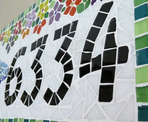 Placa com Número para Casa em Mosaico Borboleta