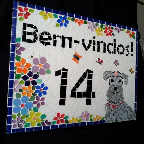 Placa com Número em Mosaico Bem-vindos