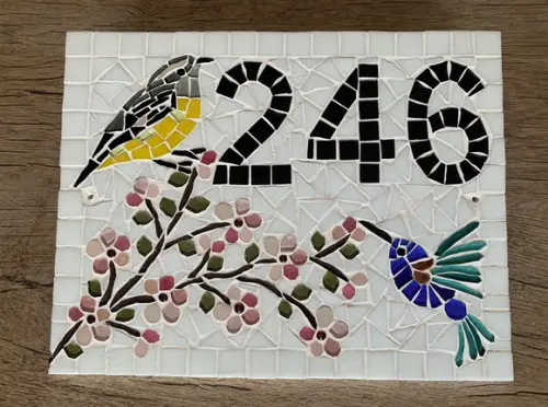 Placa em Mosaico Beija Flor e Cambacica