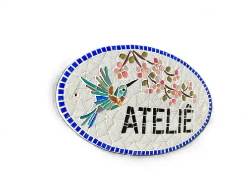 Placa em Mosaico Cerejeiras e Beija-flor