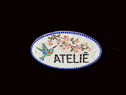 Placa em Mosaico Cerejeiras e Beija-flor