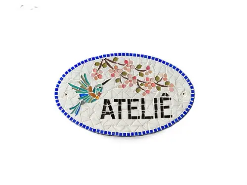 Placa em Mosaico Cerejeiras e Beija-flor