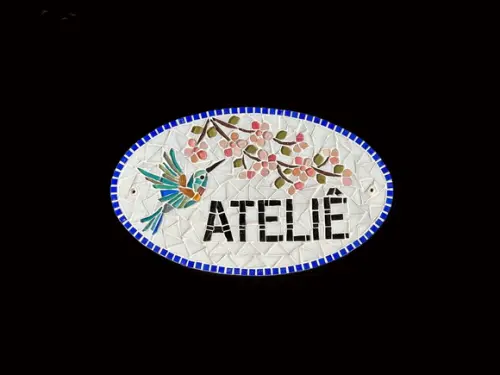 Placa em Mosaico Cerejeiras e Beija-flor