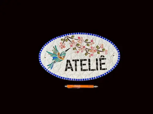 Placa em Mosaico Cerejeiras e Beija-flor