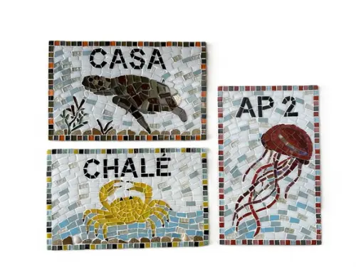 Placa em Mosaico Motivos Marinhos